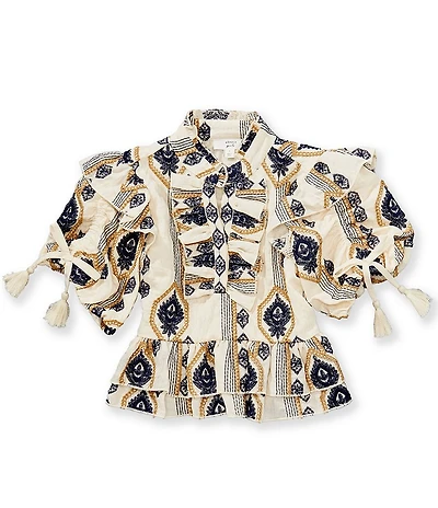 A Loves A Big Girls Embroidered Puff Sleeve Top