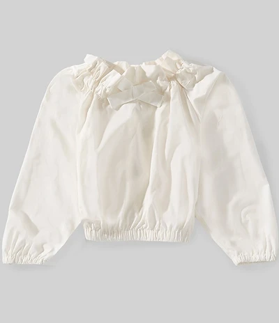 A Loves A Big Girls Long Sleeve Ruffle Collar Bow Top