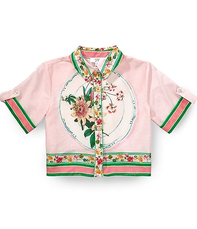 A Loves A Big Girls Placement Printed Cotton Short Sleeve Camp Shirt