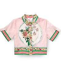 A Loves A Big Girls Placement Printed Cotton Short Sleeve Camp Shirt