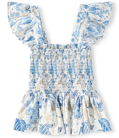 A Loves A Big Girls Printed Flutter Sleeve Smocked Peplum Top