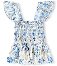 A Loves A Big Girls Printed Flutter Sleeve Smocked Peplum Top