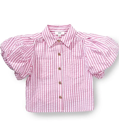 A Loves A Big Girls Stripe Cotton Puff Short Sleeve Seersucker Top