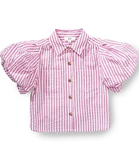 A Loves A Big Girls Stripe Cotton Puff Short Sleeve Seersucker Top