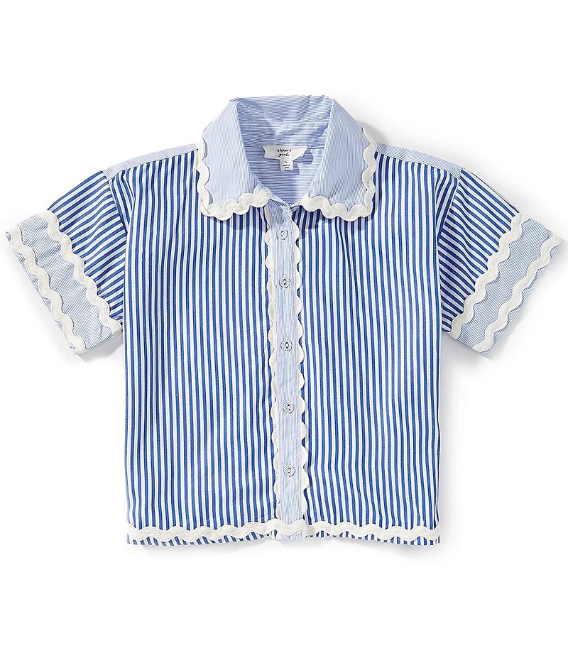 A Loves A Big Girls Stripe Ric-Rac Collared Short Sleeve Top