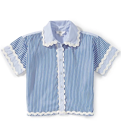 A Loves A Big Girls Stripe Ric-Rac Collared Short Sleeve Top