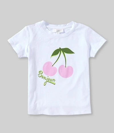 A Loves A Little Girls Short Sleeve Bonjour Cherry Graphic T-Shirt