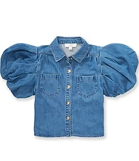 A Loves A Little Girls Denim Puff Sleeve Top
