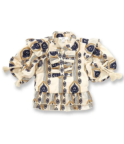 A Loves A Little Girls Embroidered Puff Sleeve Top