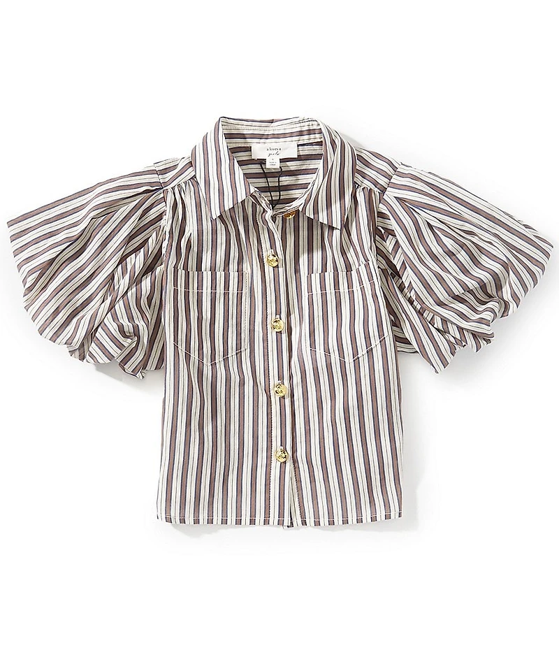 A Loves A Little Girls Pinstripe Puff Sleeve Top