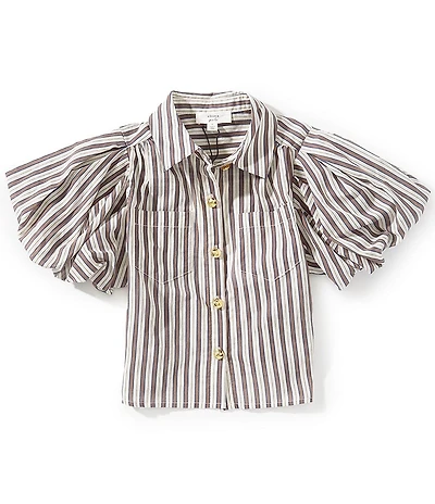A Loves A Little Girls Pinstripe Puff Sleeve Top
