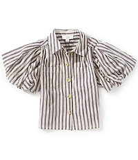 A Loves A Little Girls Pinstripe Puff Sleeve Top