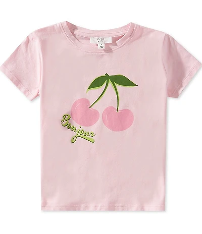 A Loves A Little Girls Short Sleeve Bonjour Cherry Graphic T-Shirt