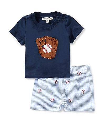 Adventurewear 360 Baby Boys Crew Neck Short Sleeve Baseball Applique T-Shirt & Stripe Shorts Set