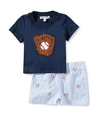 Adventurewear 360 Baby Boys Crew Neck Short Sleeve Baseball Applique T-Shirt & Stripe Shorts Set