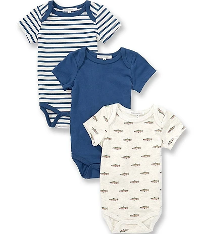 Adventurewear 360 Baby Boys Knit Fish Short Sleeve 3-Pack Bodysuit Set