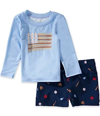 Adventurewear 360 Baby Boys Long Sleeve Baseball Rashgaurd Top & Printed Swim Trunks Set