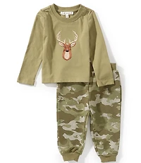 Adventurewear 360 Baby Boys Long Sleeve Deer Applique Top & Camo Pant Set