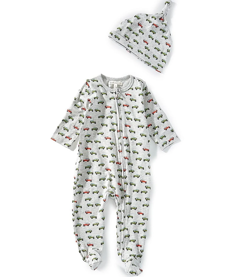 Adventurewear 360 Baby Boys Long Sleeve Footed Jeep Coverall & Knot Hat 2-Piece Set