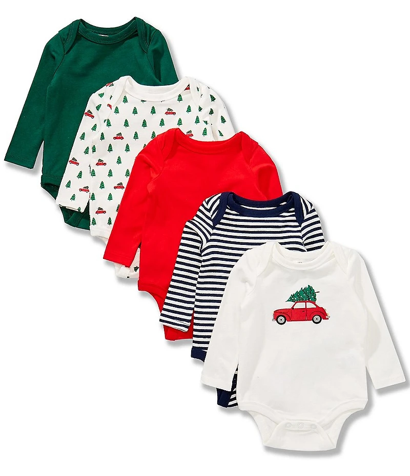 Adventurewear 360 Baby Boys Long Sleeve Holiday 5-Pack Bodysuit Set