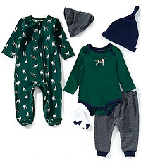 Adventurewear 360 Baby Boys Long Sleeve Hunting Dog Bodysuit, Coverall, Pants, Bib, Hat, and Socks 6-Piece Set