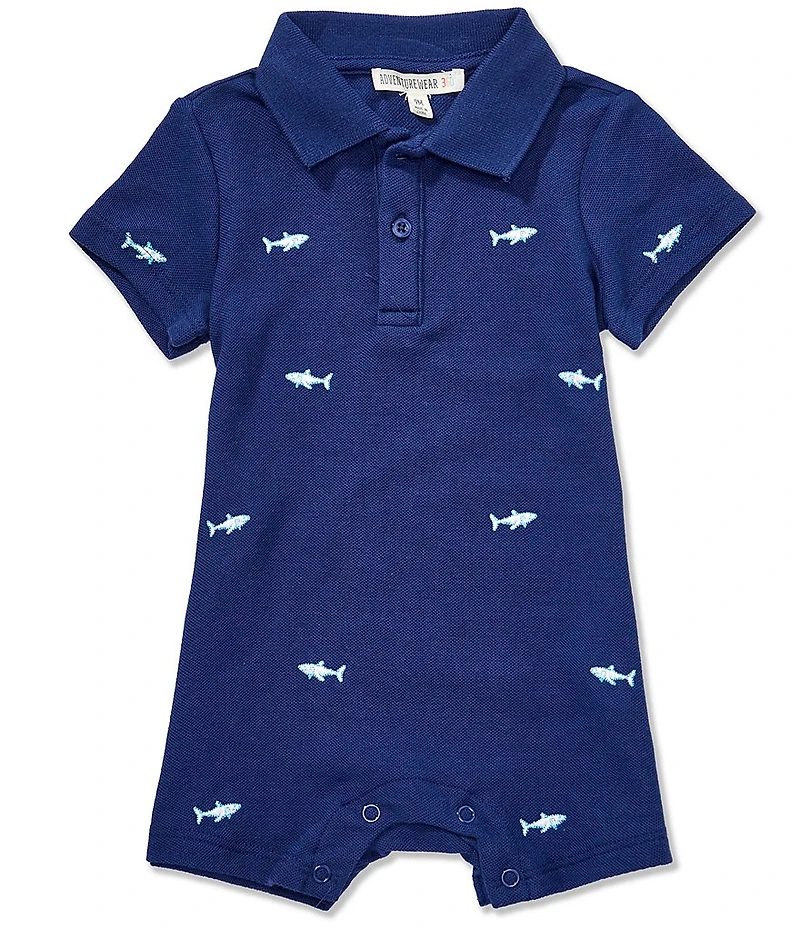 Adventurewear 360 Baby Boys Shark Schiffli Polo Collar Shortall
