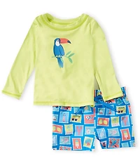 Adventurewear 360 Baby Boys Lon Sleeve Toucan Rashguard & Stamped Swim Trunks Set