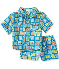 Adventurewear 360 Baby Boys Short Sleeve Stamp Print Woven Button-Down Shirt and Shorts Set