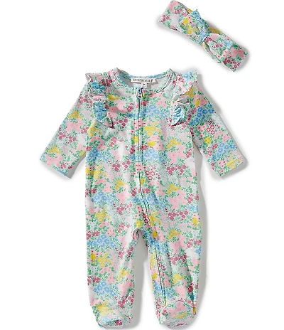 Adventurewear 360 Baby Girls Floral Bunny Long Sleeve Footie Coverall