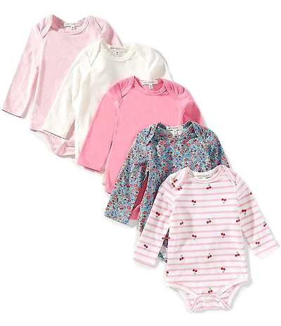 Adventurewear 360 Baby Girls Long Sleeve Knit Cherry 5-Pack Bodysuits Set