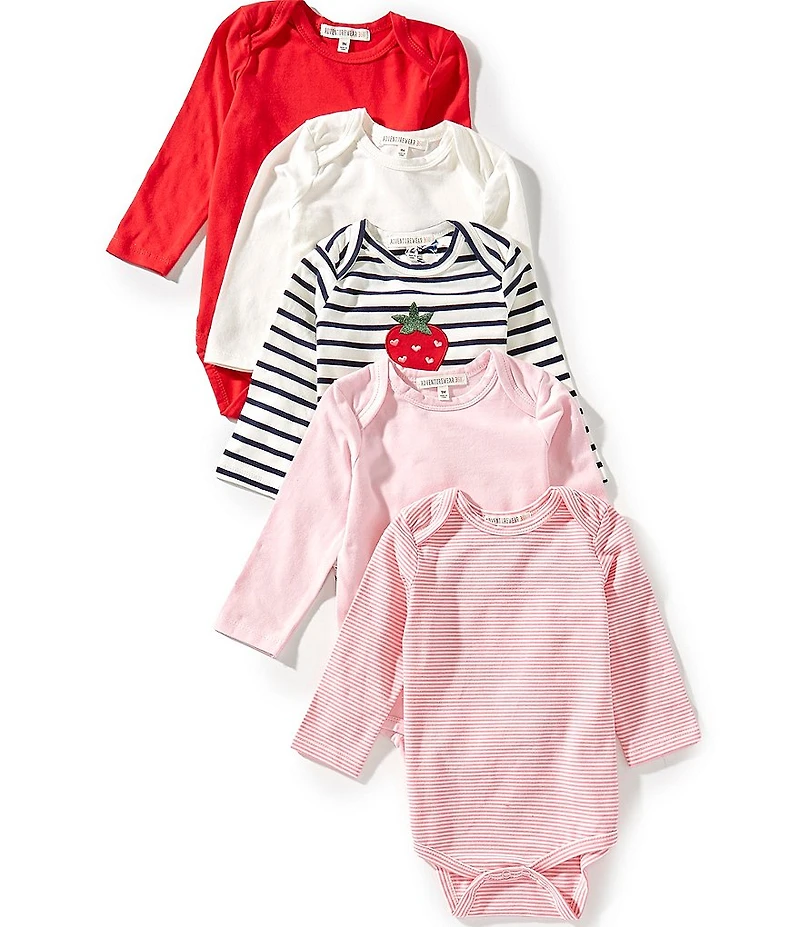 Adventurewear 360 Baby Girls Long Sleeve Knit Strawberry 5-Pack Bodysuits Set
