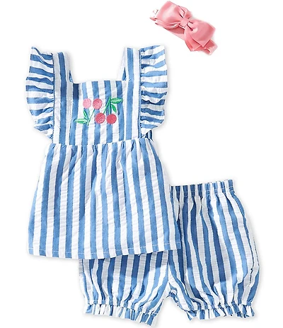 Adventurewear 360 Baby Girls Woven Cherry Stripe Set