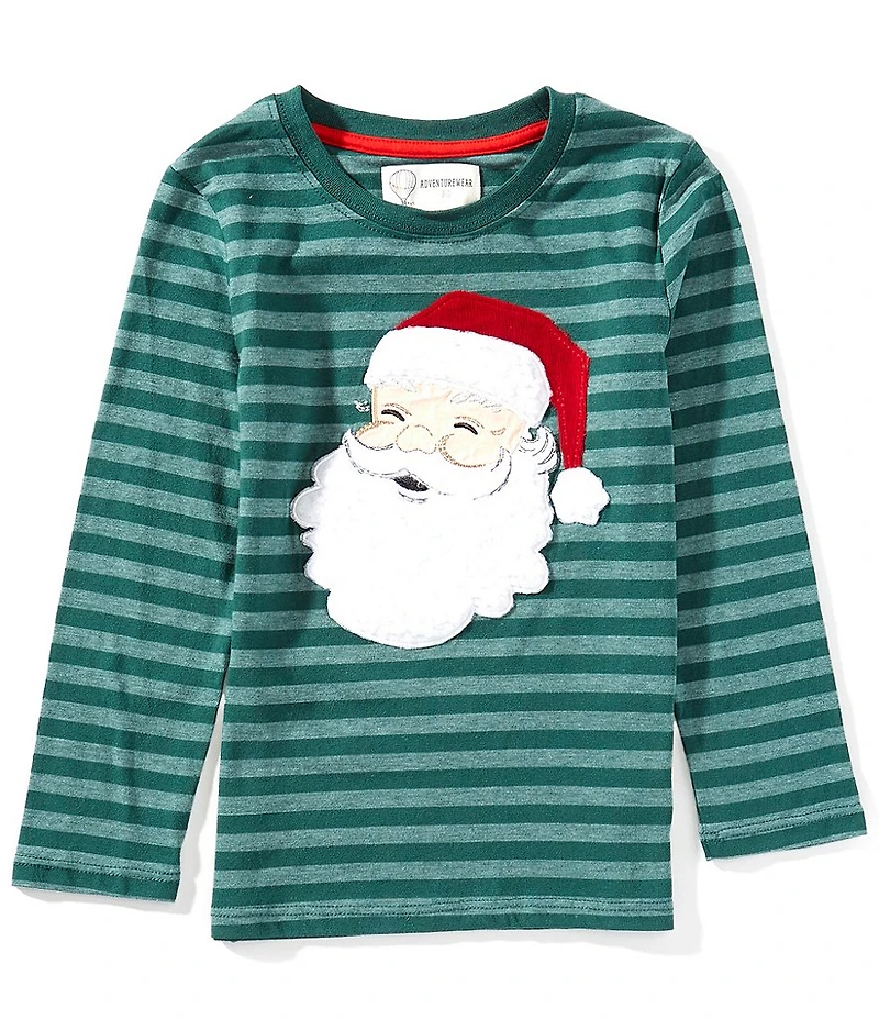 Adventurewear 360 Little Boys Long-Sleeve Striped Santa Applique Shirt