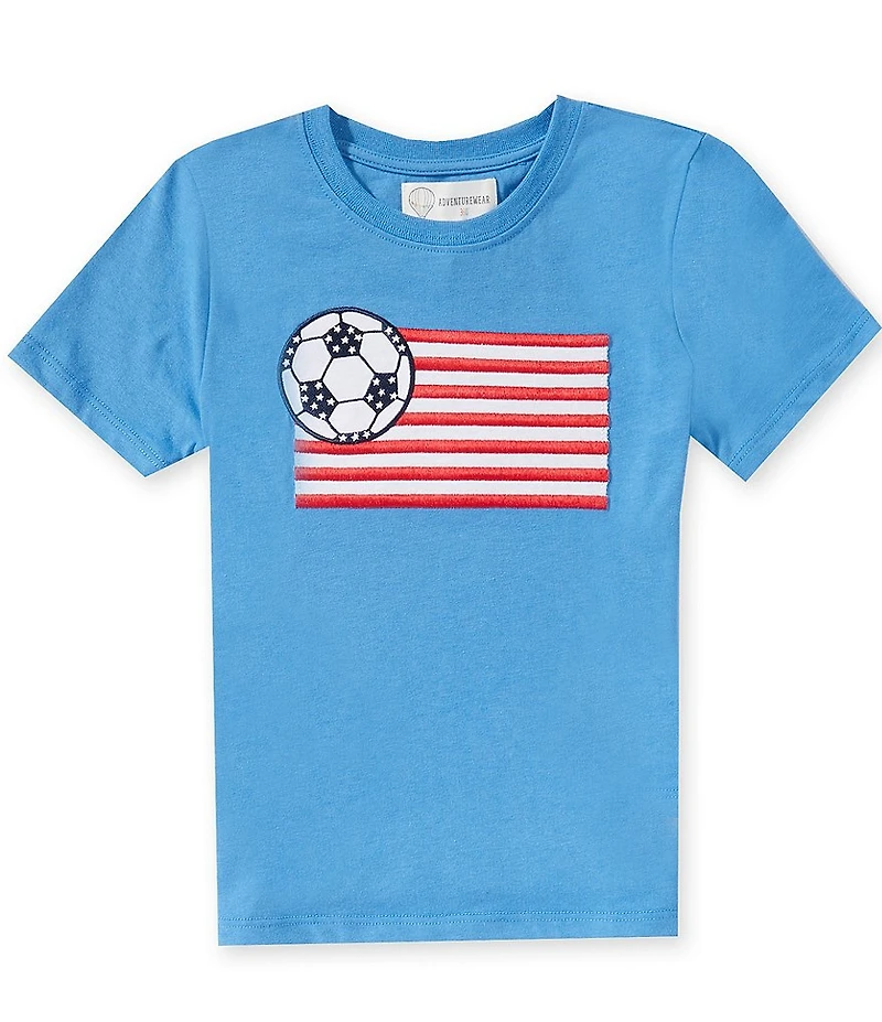 Adventurewear 360 Little Boys Americana Short Sleeve Soccer Flag Applique T-Shirt