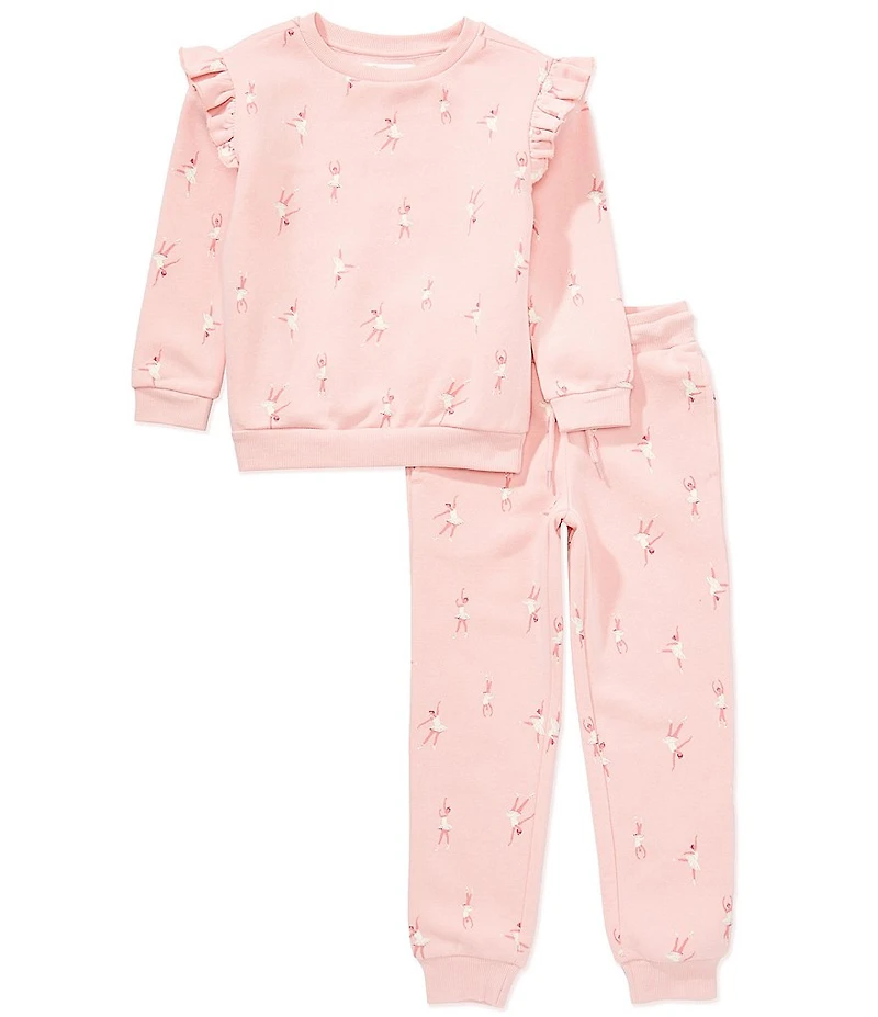 Adventurewear 360 Little Girls Ballerina Print Crew Neck Long Sleeve Pullover Ruffle Sweatshirt & Jogger Pants Set
