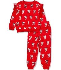 Adventurewear 360 Little Girls Bow Crew Neck Long Sleeve Pullover Ruffle Sweatshirt & Jogger Pants Set