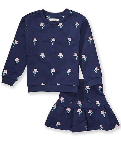 Adventurewear 360 Little Girls Embroidered Floral Long Sleeve Tee & Skirt Set