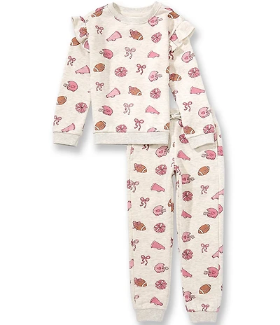 Adventurewear 360 Little Girls Football Bow Print Ruffle Long Sleeve Sweatshirt & Jogger Pants Set