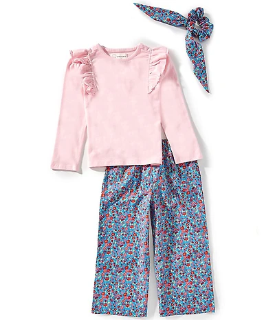 Adventurewear 360 Little Girls Long Sleeve Ruffle Top & Floral Print Pants Set