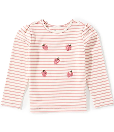 Adventurewear 360 Little Girls Long Sleeve Stripe Strawberry Tee