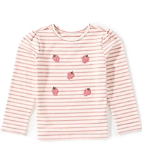 Adventurewear 360 Little Girls Long Sleeve Stripe Strawberry Tee