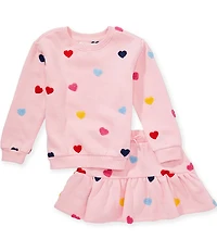 Adventurewear 360 Little Girls Multi Heart Print Long Sleeve Tee & Skirt Set