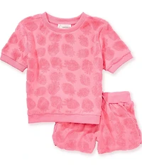 Adventurewear 360 Little Girls Strawberry Print Short Sleeve Tee & Pull-On French Terry Shorts Set