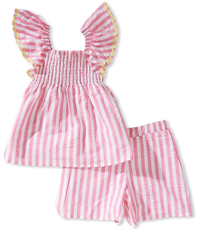 Adventurewear 360 Little Girls Stripe Print Square Neck Sleeveless Ric-Rac Top & Stripe Shorts Set