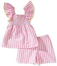 Adventurewear 360 Little Girls Stripe Print Square Neck Sleeveless Ric-Rac Top & Stripe Shorts Set