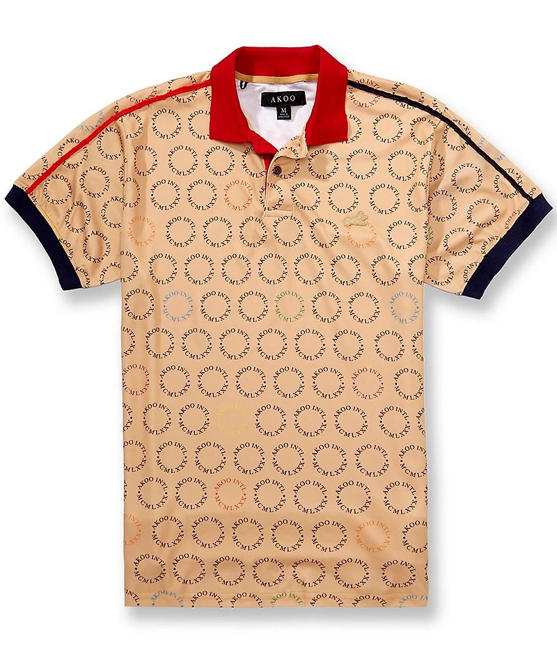 AKOO Short Sleeve Captain Repeat Print Polo Shirt