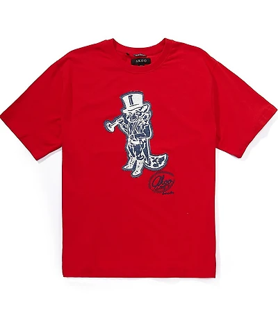 AKOO Short Sleeve Crew Neck Standard Fit Denim Graphic Slick Tee