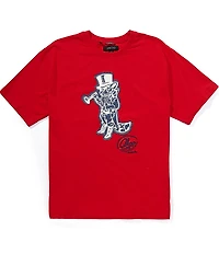 AKOO Short Sleeve Crew Neck Standard Fit Denim Graphic Slick Tee