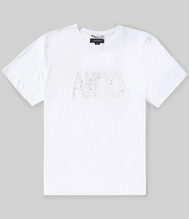 AKOO Pearl Gem Embellished Short Sleeve Tee