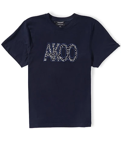 AKOO Short Sleeve Pearl Embellished Applique T-Shirt